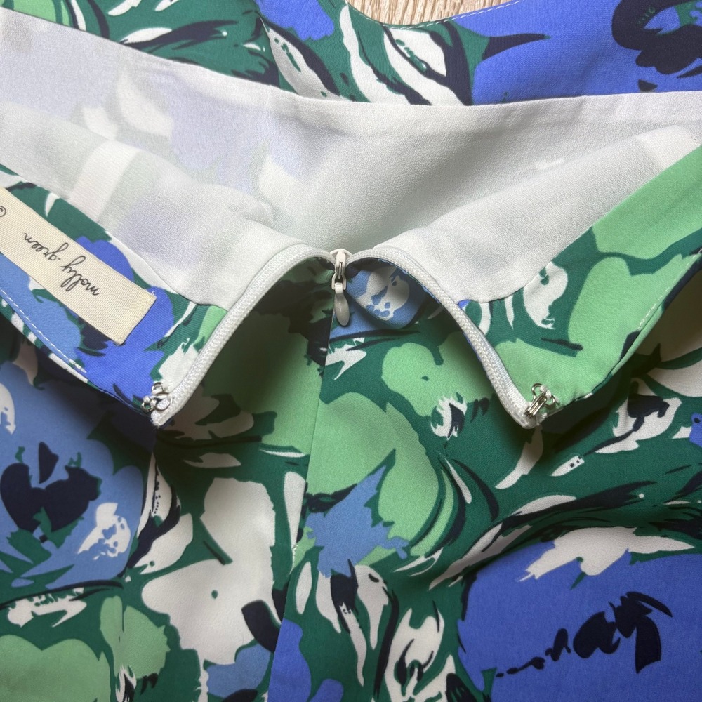 Molly Green Floral Mini Skirt Green Blue Botanical Print Side Slit Lined Size S - Picture 4 of 10